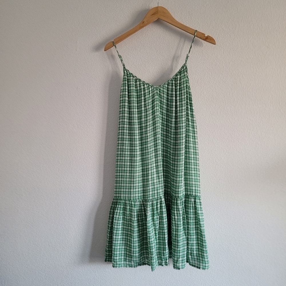 Rails Ari green plaid linen drop waist dress